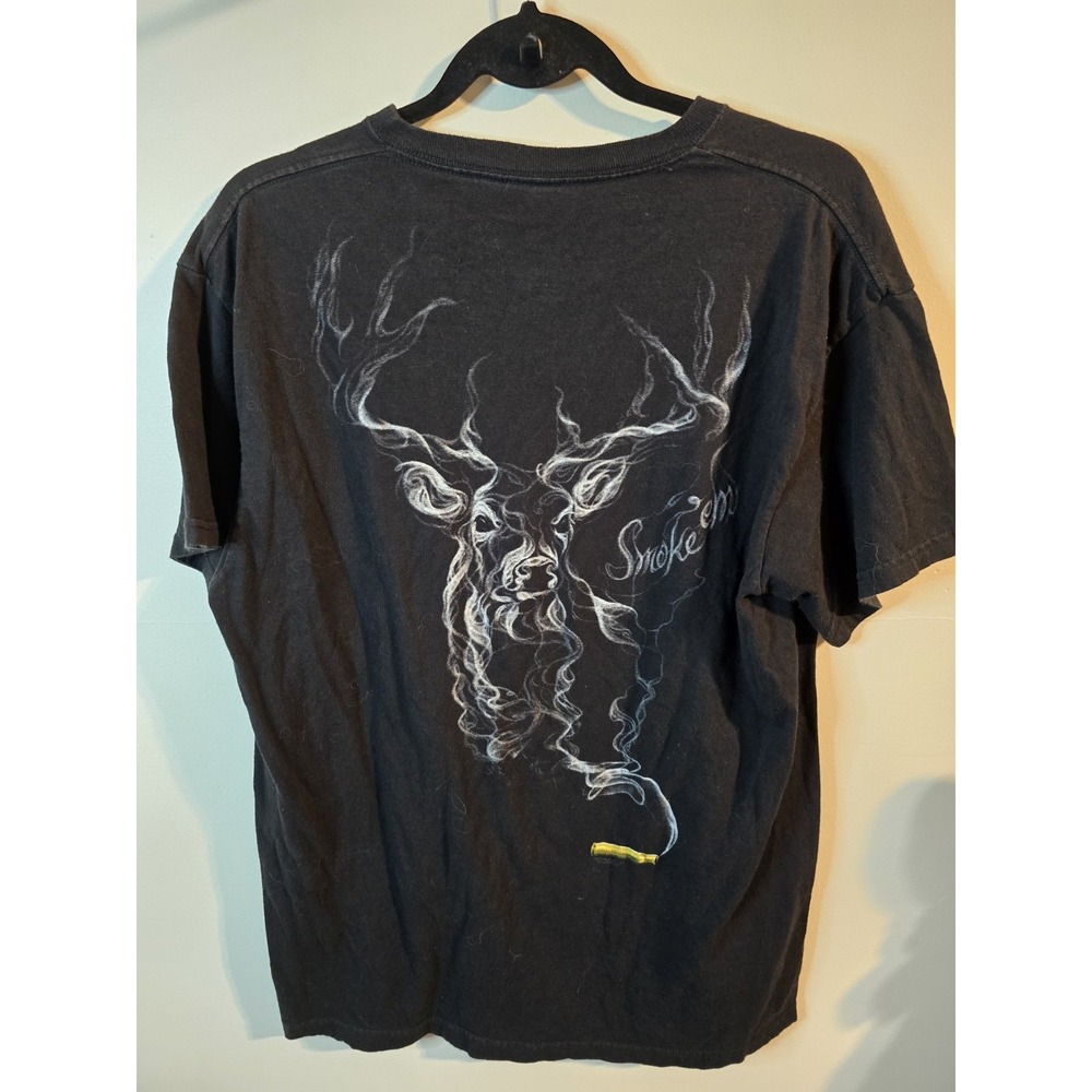 Vintage Y2K Buck Wear‎ Shirt Size L Black Smoke Em Deer Nature